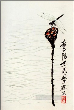 Qi Baishi Painting - Qi Baishi lotus and dragonfly old China ink